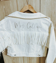 Load image into Gallery viewer, White Denim Fringe Jacket