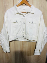 Load image into Gallery viewer, White Denim Fringe Jacket