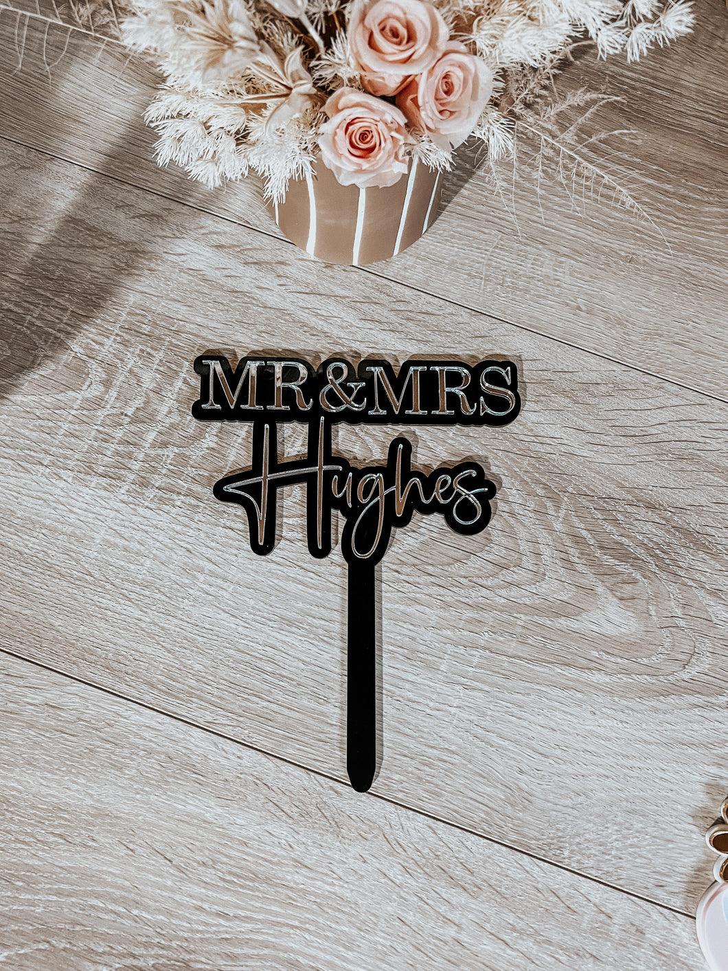 Mr & Mrs Surname Acrylic Double Layer Cake Topper