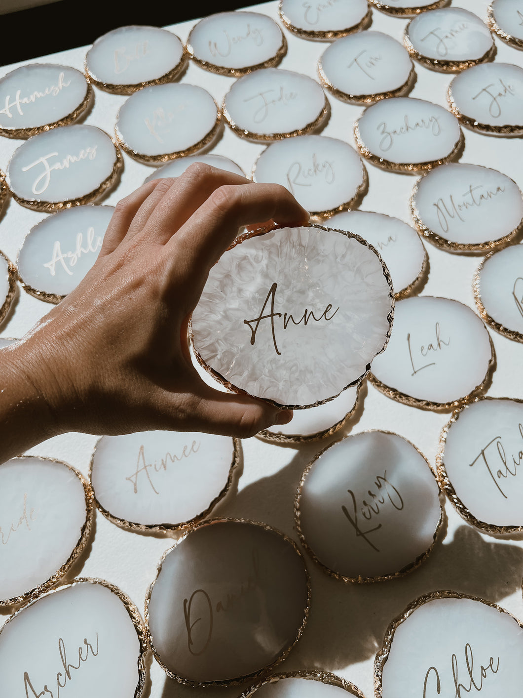 White Round Personalised Agate Resin Coaster