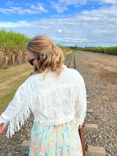 Load image into Gallery viewer, White Denim Fringe Jacket
