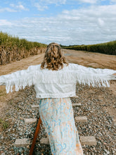 Load image into Gallery viewer, White Denim Fringe Jacket
