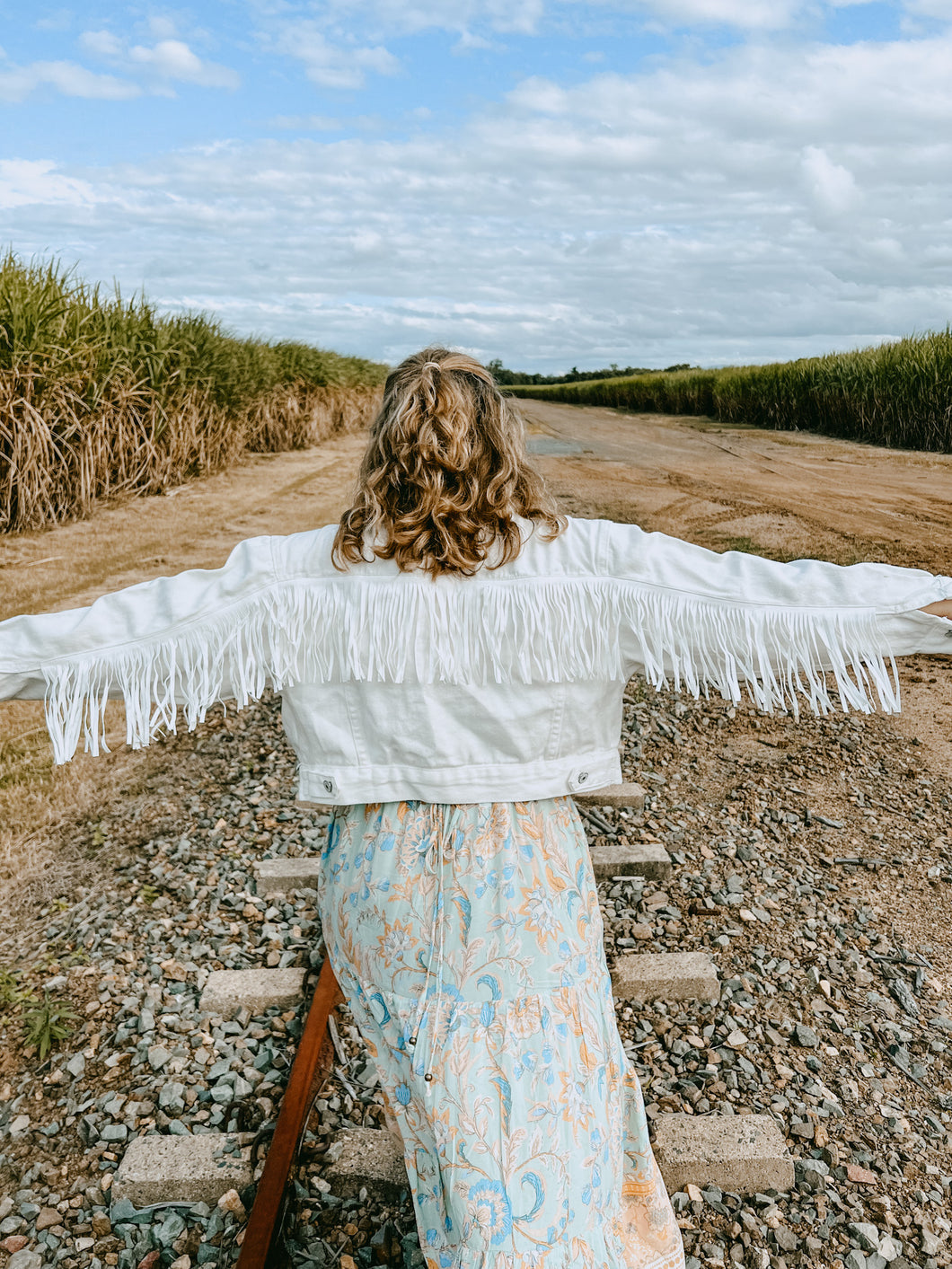 White Denim Fringe Jacket